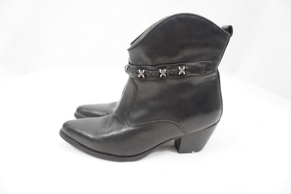DINGO USED WOMEN 7.5 NARROW LEATHER BOOTIES/ANKLE BOOTS/BRAIDED STRAP WESTERN